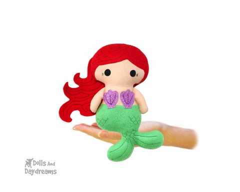 Little Mermaid tiny Cloth Doll Sewing Pattern by Dolls And Daydreams small fabric DIY kawaii cute Princess Ariel plush pdf