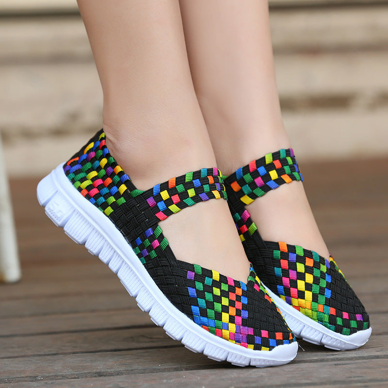 Zilool Breathable Elastic Band Woven Light Flat Shoes