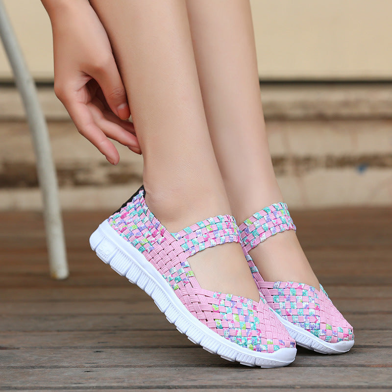 Zilool Breathable Elastic Band Woven Light Flat Shoes