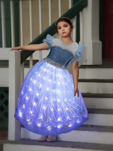 A model elegantly wearing a glowing light-up dress, demonstrating the perfect blend of contemporary fashion and LED technology.