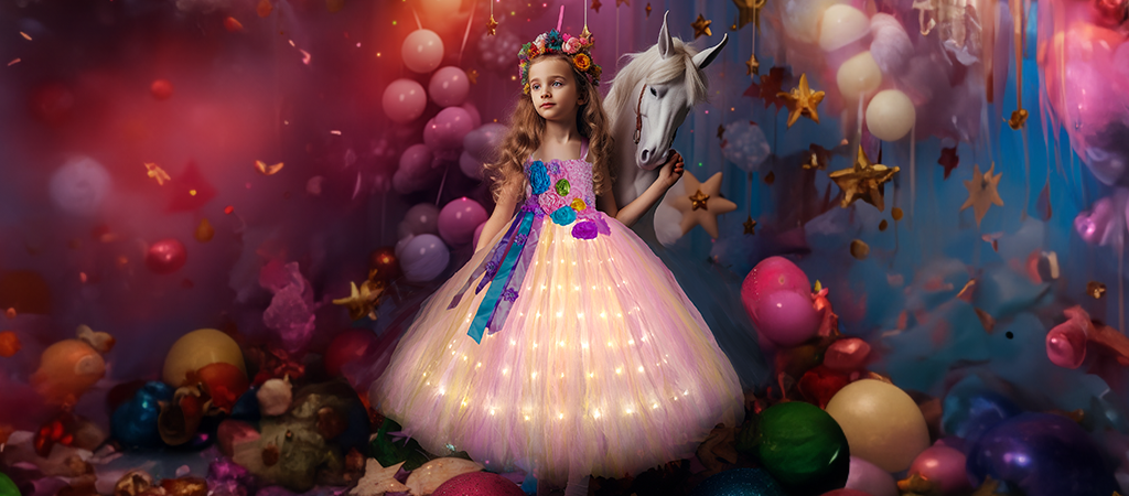 UPORPOR Déguisement Licorne Lumineuse Princesse Fille Robe Enfant Costume  Cosplay, 140 : : Jeux et Jouets