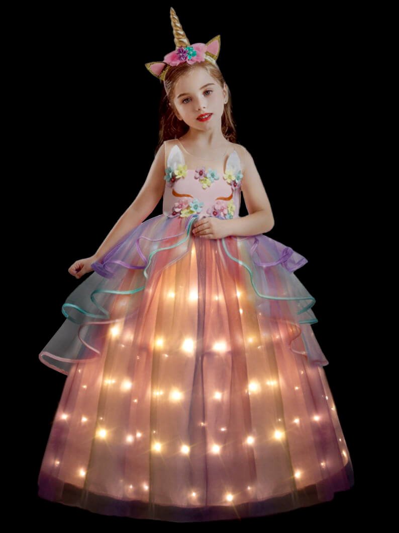 UPORPOR LED Light Up Robe de Princesse Fille, Robe Reine Costume
