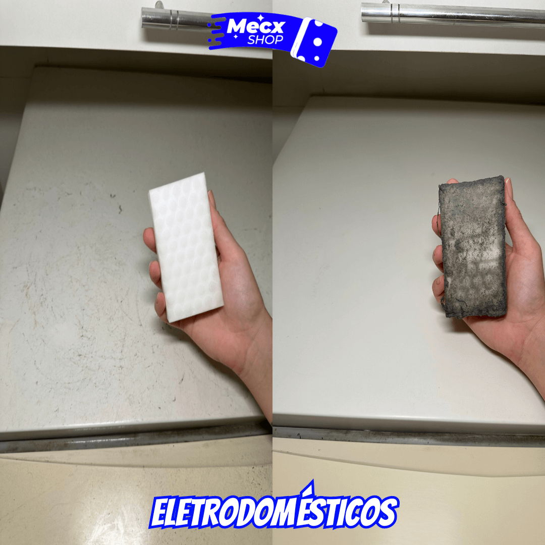 antes depois esponja magica extra mecx clean limpando geladeira