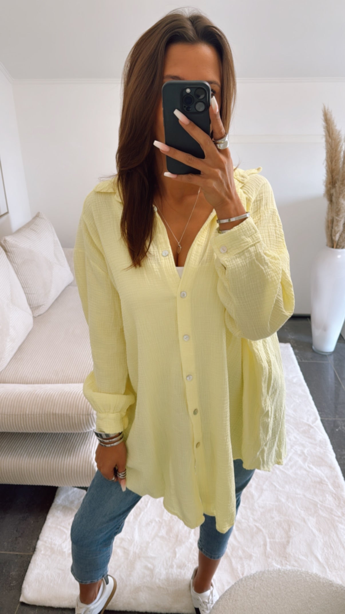 LANGE Oversize Musselin Bluse /  gelb Art. 3177 - Image 3