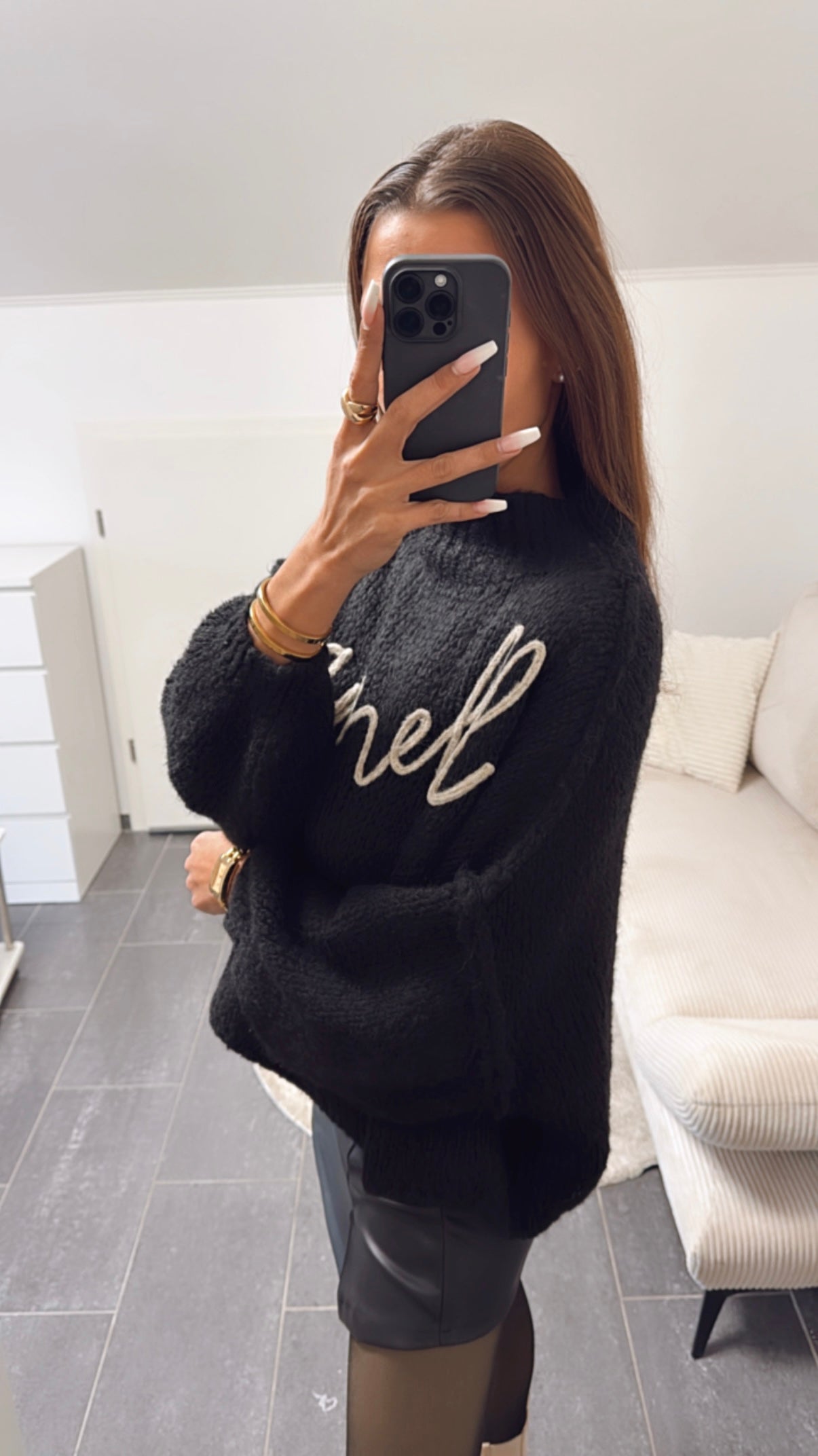 ORIGINAL " mamell " Midi Kuschel Pullover / schwarz - beige Art. 8529 - Image 4