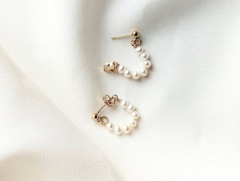 Beaded pearl stud earrings