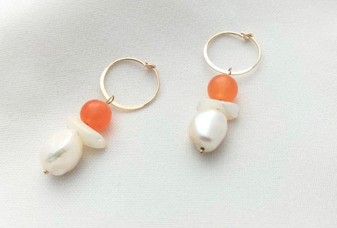 Orange jade pearl earrings