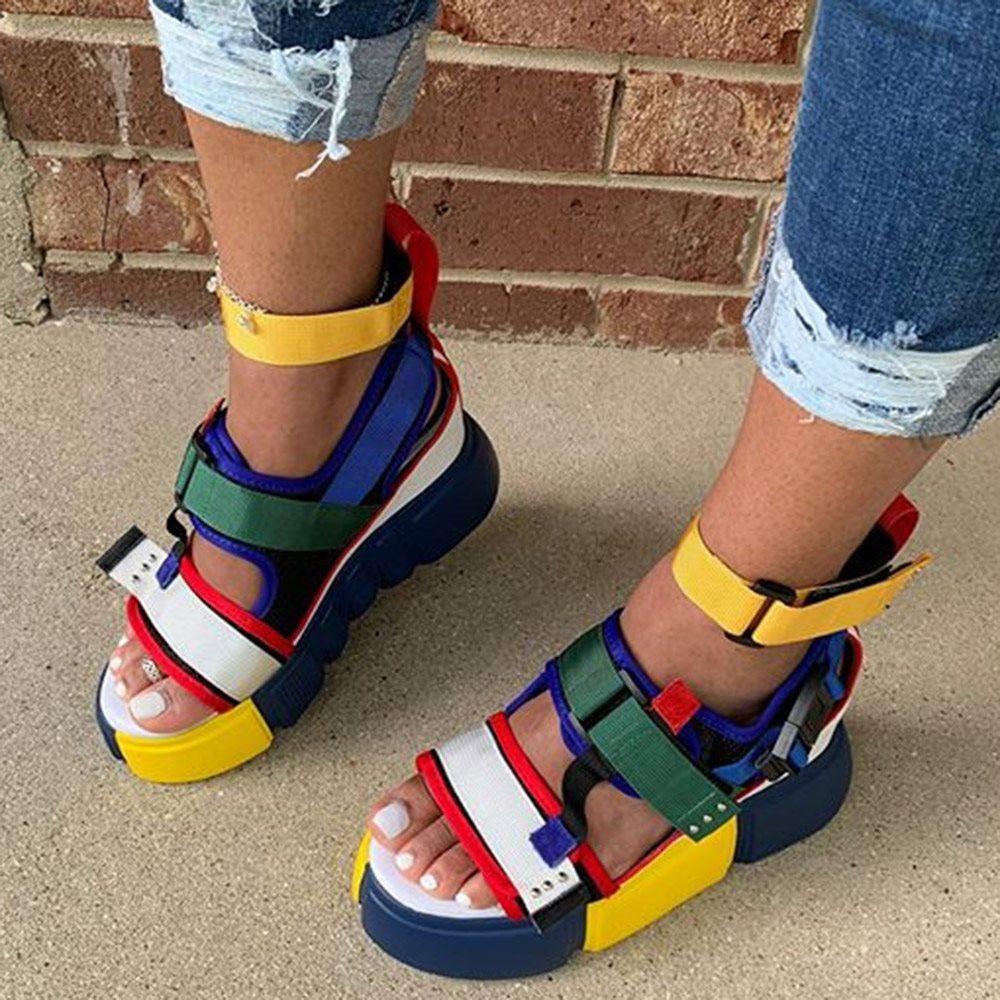 color block plain flat peep toe casual slippers