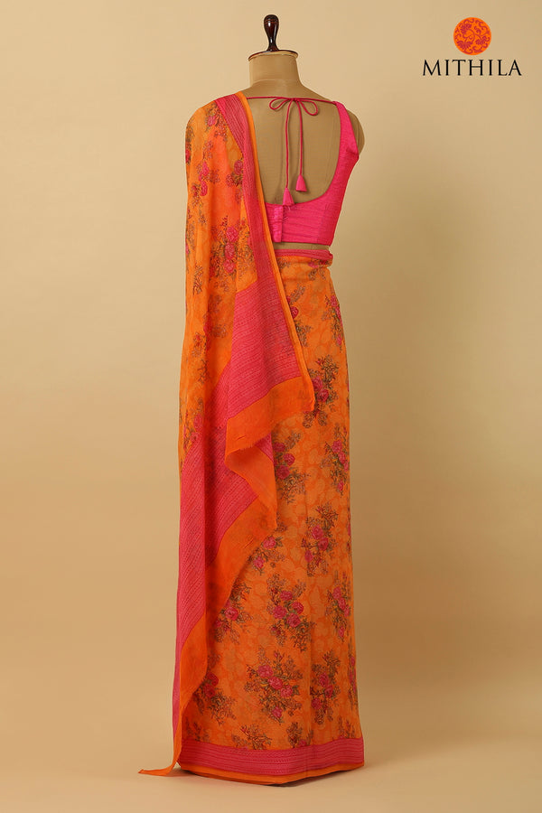 Pink Chiffon Saree with Pearl & Resham Embroidery – Khinkhwab