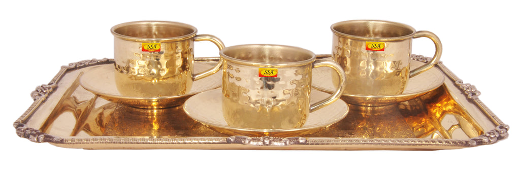 Mughlai Style Brass Brass Kettle Royal Tea 4 Pcs Cup and Saucer with tray