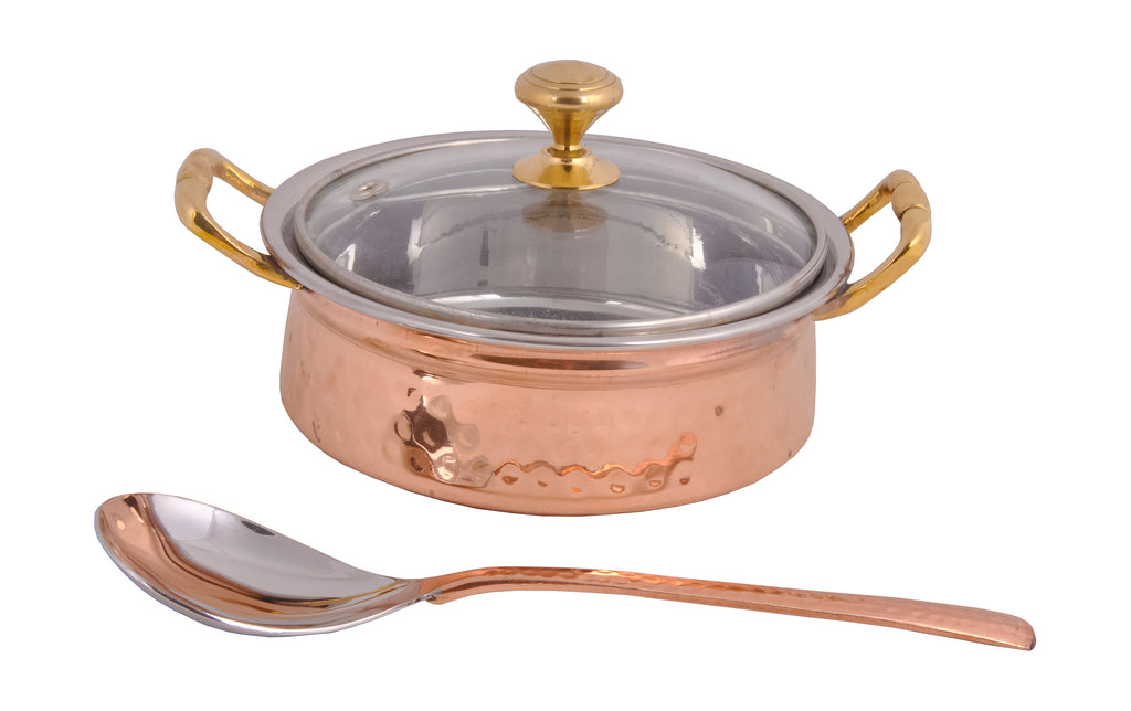 ROYAL SAPPHIRE Stainless Steel Copper Bottom Serving Bowl with Lid | Handi  With Lid | Cooking Bowl - 3 Piece Set With 3 Free Serving Spoon