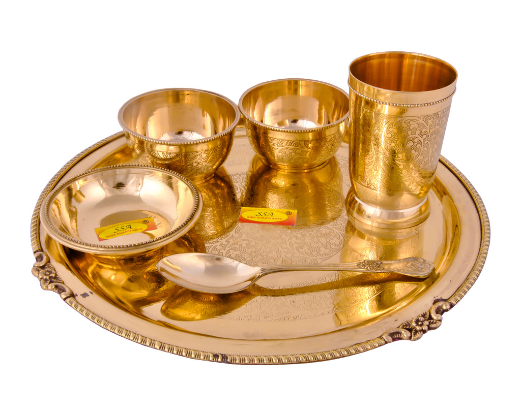 100% Pure Brass Dinner Set 58 Piece, Square Plate Engraved Designed