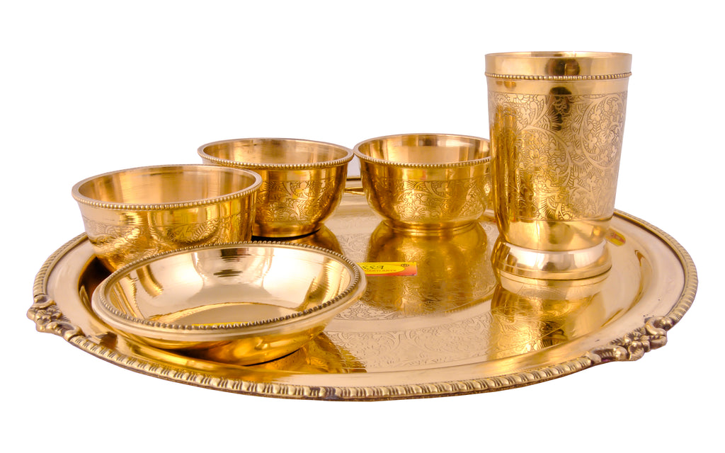 Brass Thali,Pure Brass Thali Set ,Dinner Set Engraved Design Pital ,Dinnerware  Set, at Rs 1600/piece in Moradabad