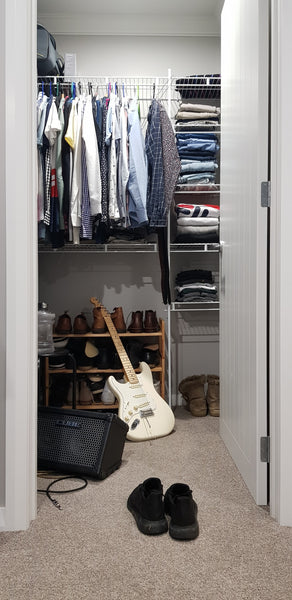 wardrobe closet with guitar and sustainable fashion
