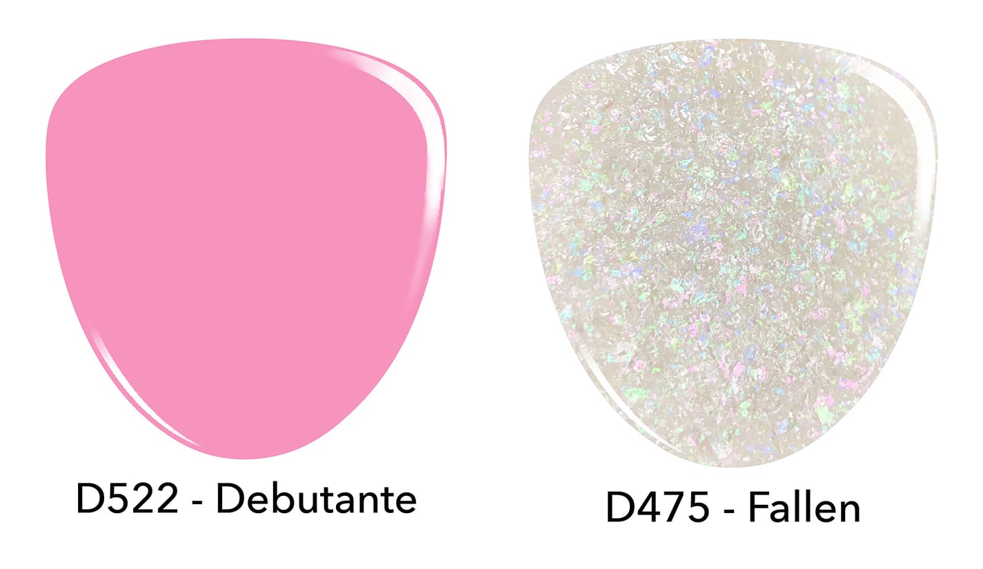 Pink dip powder D522 Debutante, and white dip powder D475 Fallen