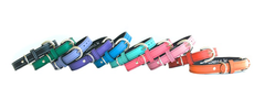 several colorful luxury leather dog collars