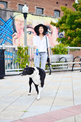 woman walking dog