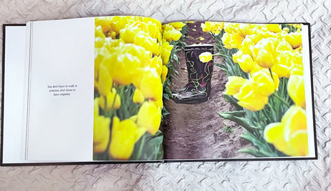 Page from Gratitude by Kelly Johnson author and photographer yellow tulips and boots