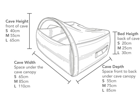 Dog Bed Size Chart for cozy canopy cuddle cave.