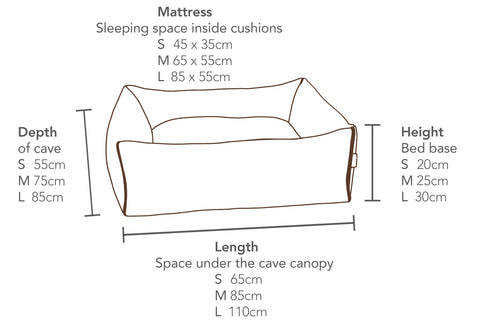 Dog Bed Size Chart for base of Cozy cuddle clam bed.
