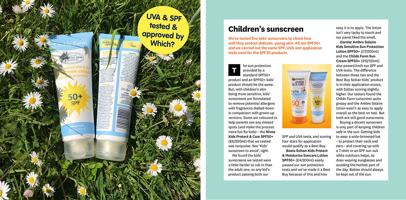 Childs Farm sun cream for kids UVA and SPF tested and approved by Which?
