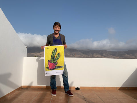 Dean with Wine Shop Lanzarote Tea Towel