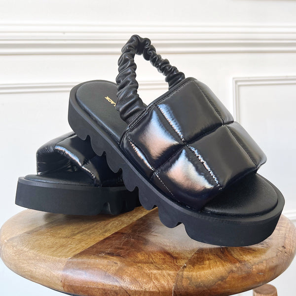 black quilted flatform sandal