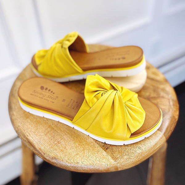 yellow bow flat sandals