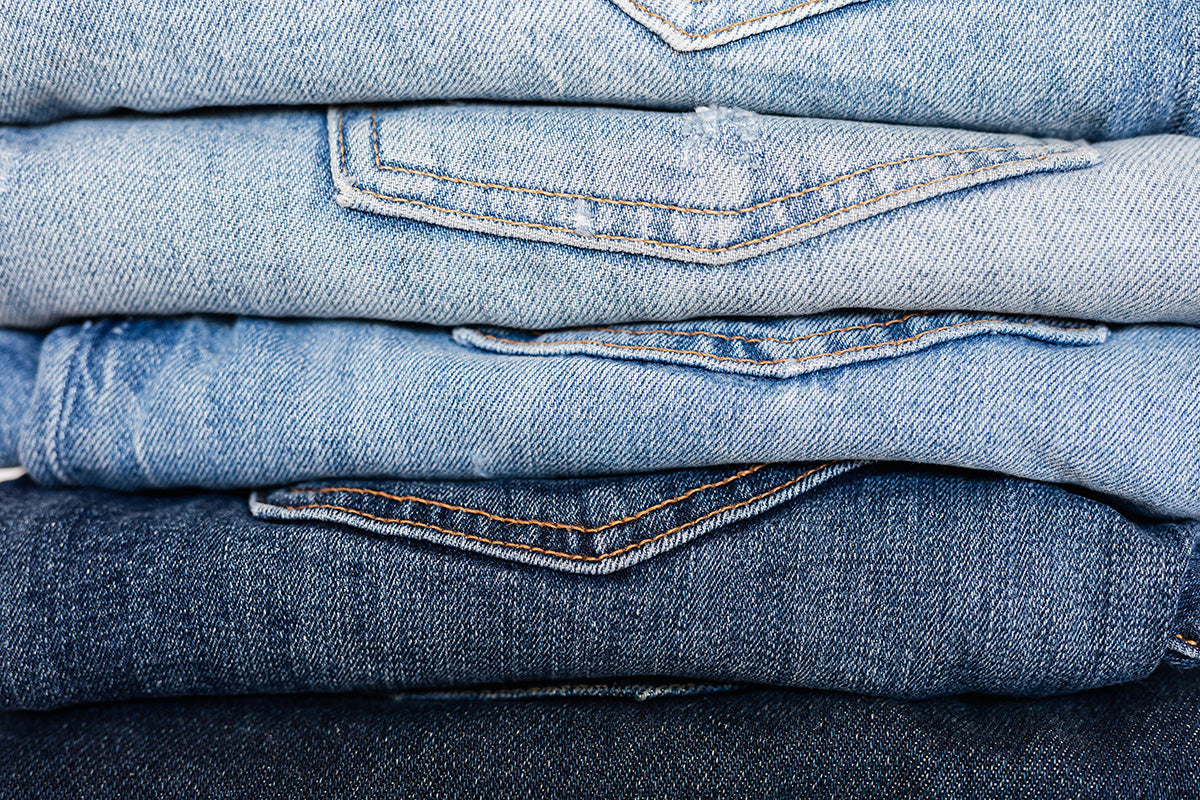 denim jeans stack close up