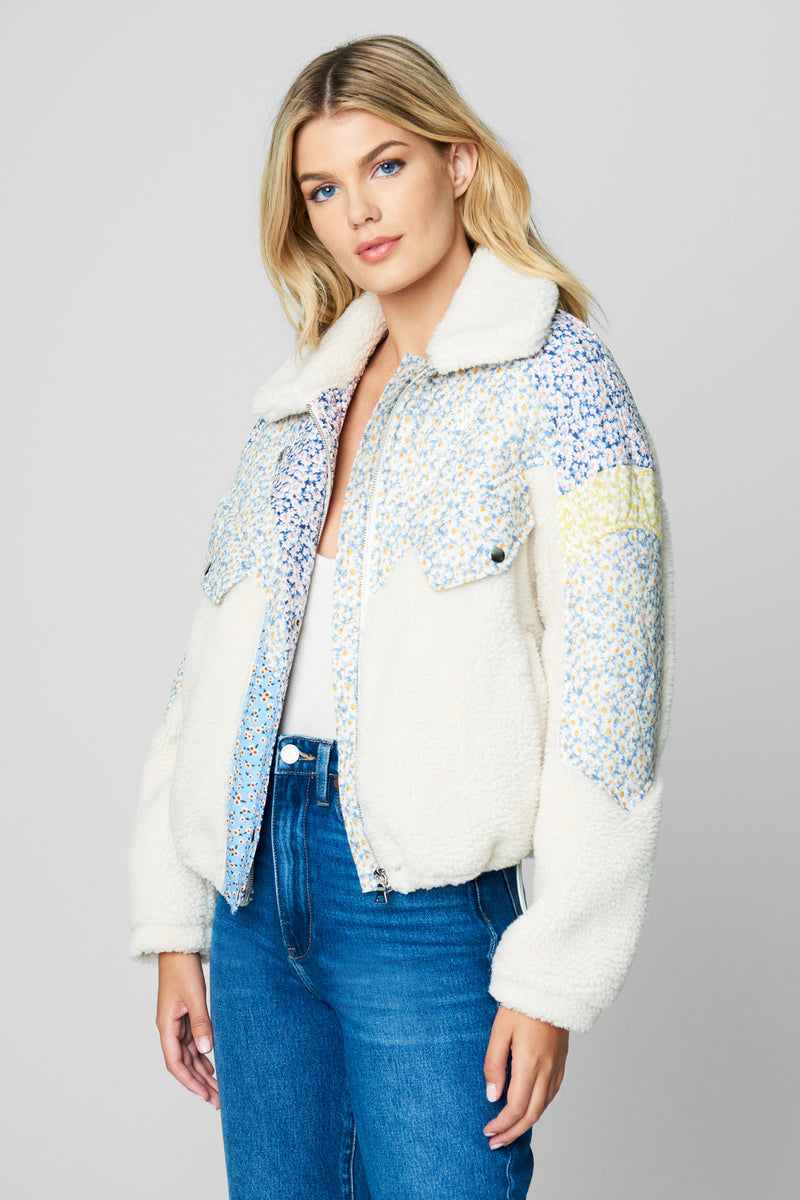 Blank NYC Love and Leave faux leather jacket with flower embroidery