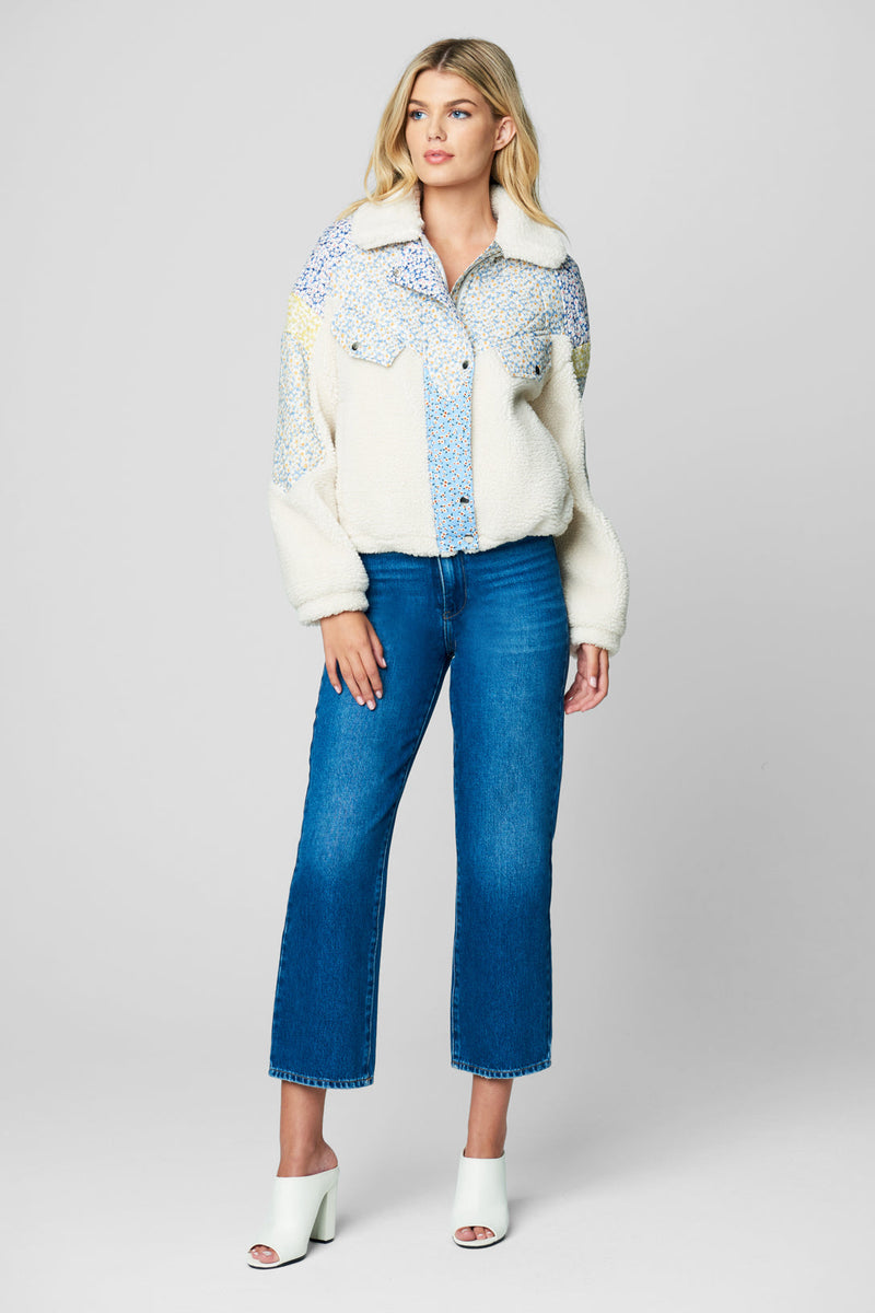 Blanknyc Flower Faux Shearling Zip Jacket In Blue