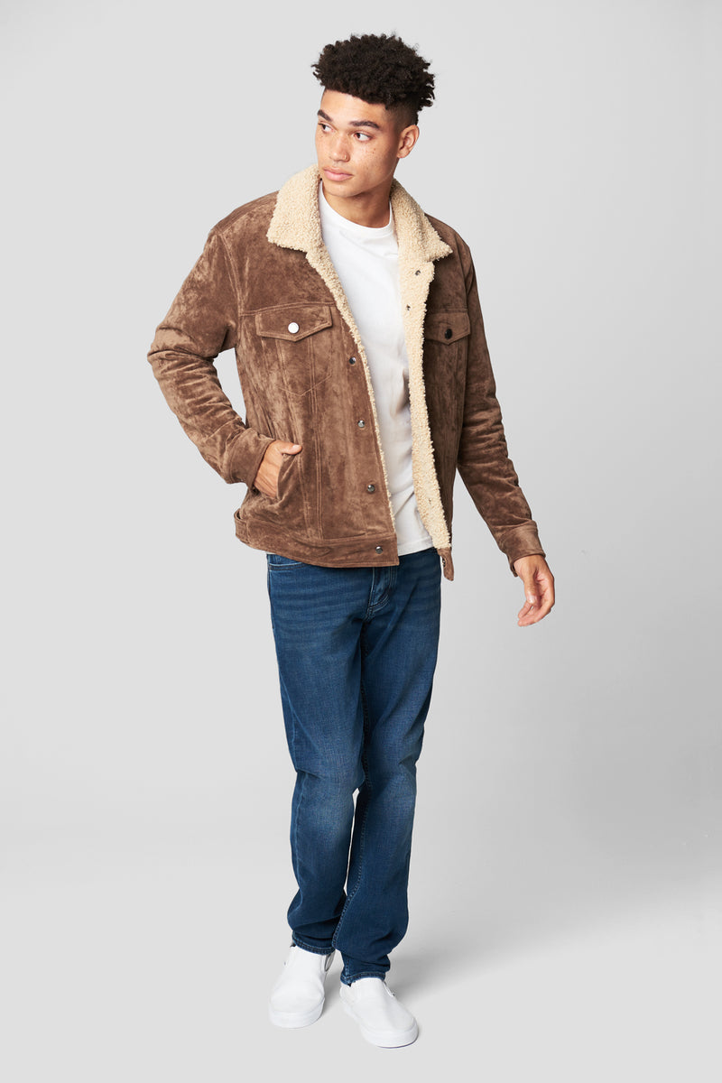 suede sherpa trucker jacket