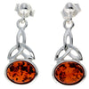 925 Sterling Silver & Baltic Amber Celtic Drop Earrings - 5425