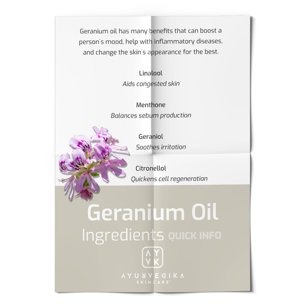 Ayurvedika Skincare Organic Ingredients Quick Info Geranium Oil