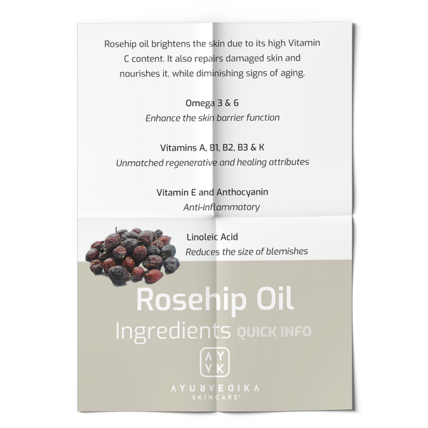 Ayurvedika Skincare Organic Ingredients Quick Info Rosehip Oil