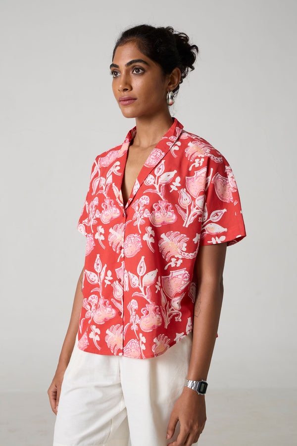 Soma Signature Noir Floral Summer Everyday Cuban Collared Shirt