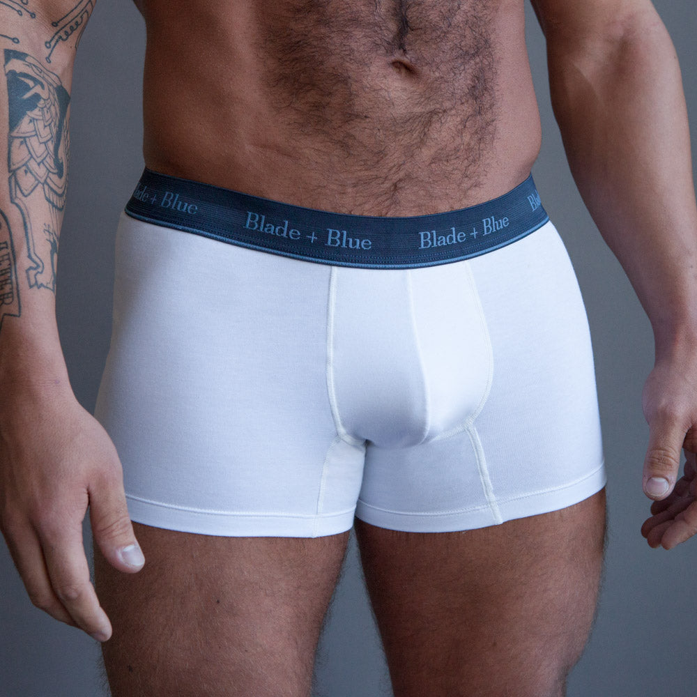 Mens White Trunk Underwear Made In Usa Blade Blue