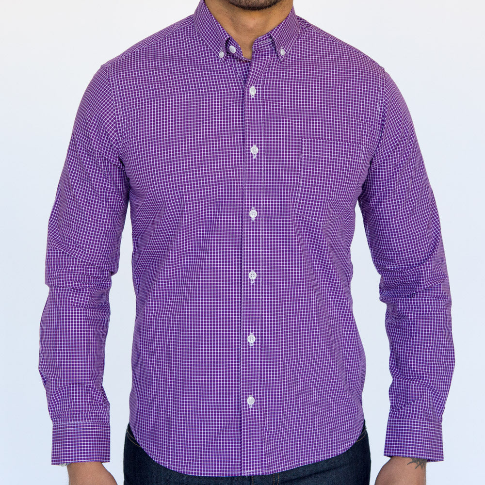 Purple, White Check Cotton Long Sleeve Shirt Made in USA – Blade + Blue