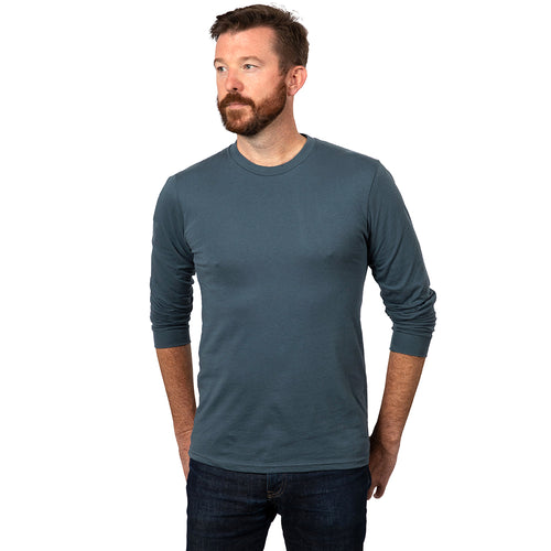 Organic Cotton Mineral Blue Long Sleeve Tee - Made in USA (Size XXL Available)