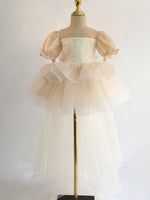 Elegant Girls Sequins Detachable Trailing Puffy Cake Dress
