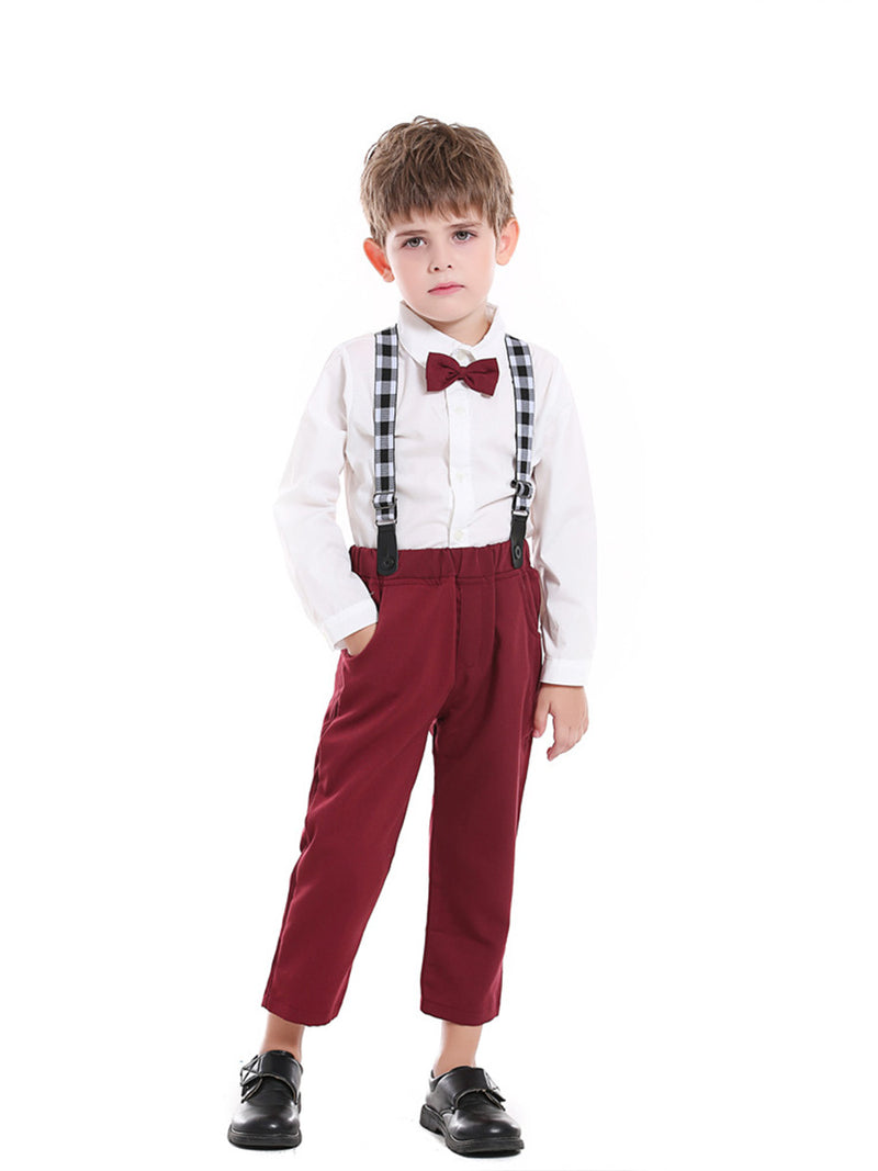Two-piece Gentleman Long-sleeved Shirt And Bow Tie Overalls