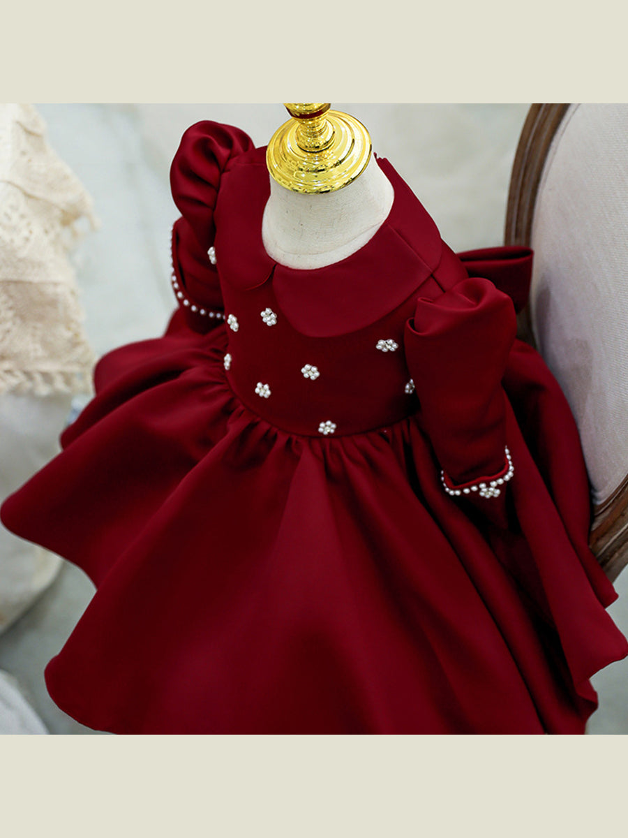 Elegant Girls Doll Collar Beading Puffy Princess Dress