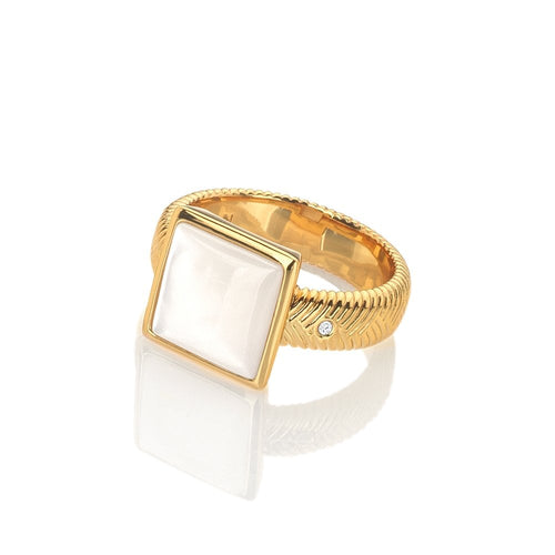 Bold Square Mother-of-Pearl Ring 14K Gold with Rachel Boesing - YouTube