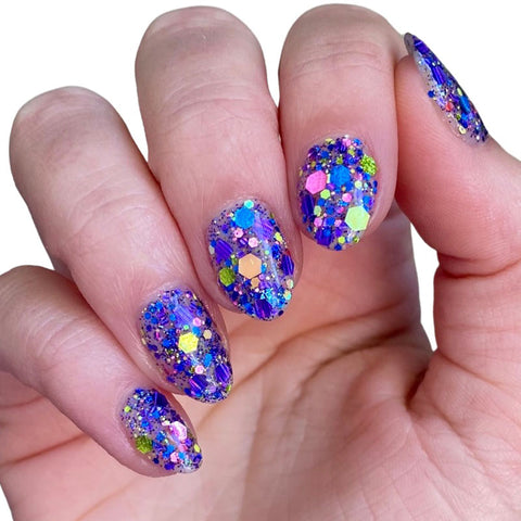 8-bit arcade glitter dip nail powder purple