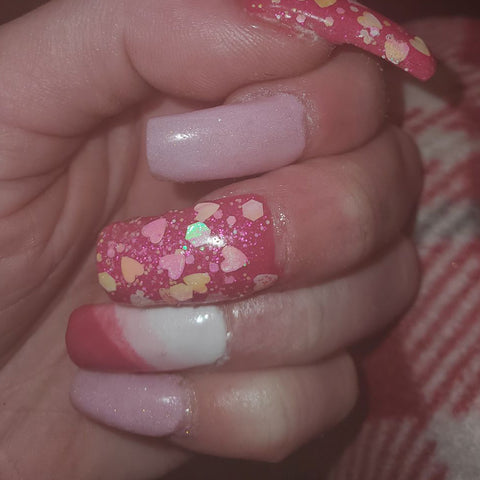 white and pink valentines dip nails
