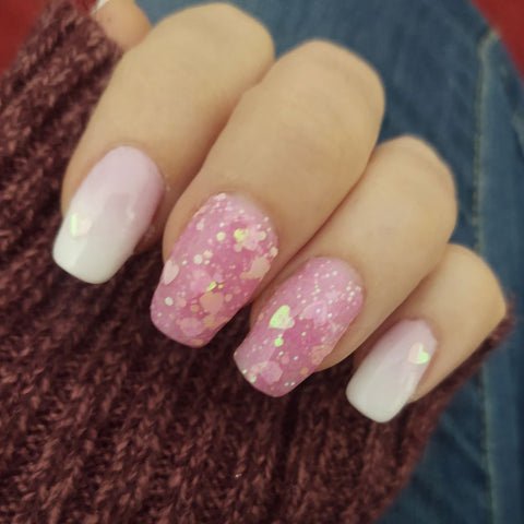 pink and white valentines nails