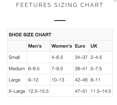 Feetures Size Chart