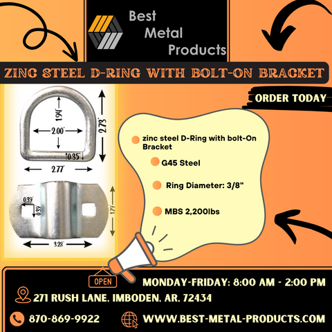 Zinc Steel D-ring With Bolt on Bracket – Best Metal Products Corp.