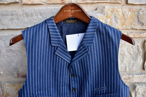 RRL Ralph Lauren Blue Pinstripe Indigo Cotton Newsboy Workwear