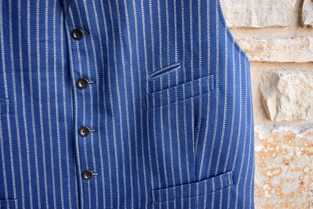 RRL Ralph Lauren Blue Pinstripe Indigo Cotton Newsboy Workwear